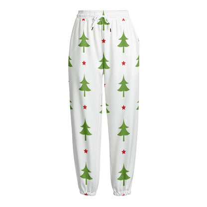 Christmas Tree And Star Pattern Print Fleece Lined Knit Pants