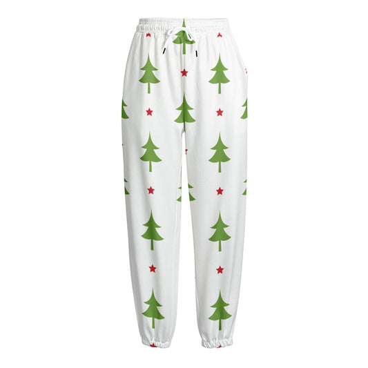 Christmas Tree And Star Pattern Print Fleece Lined Knit Pants