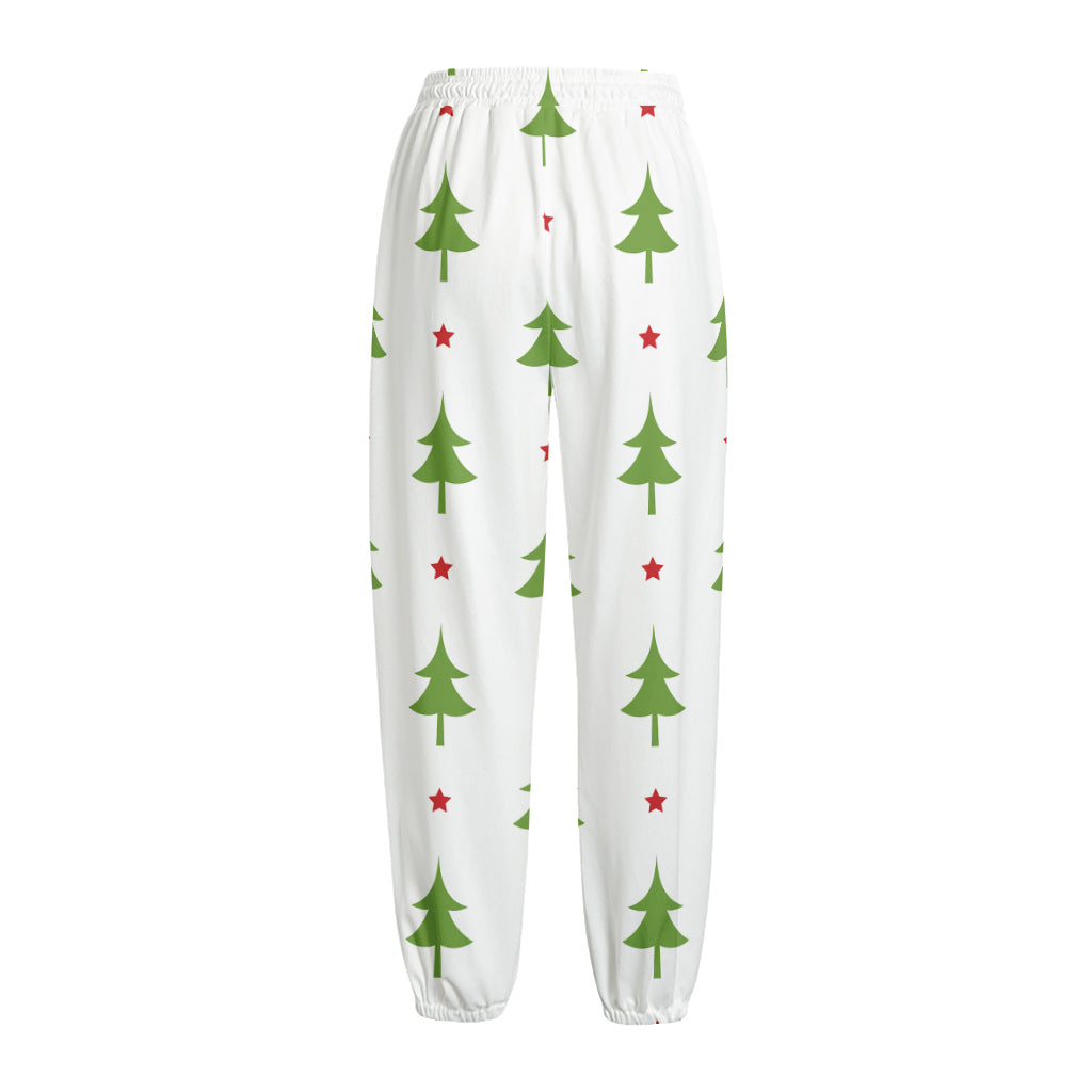 Christmas Tree And Star Pattern Print Fleece Lined Knit Pants