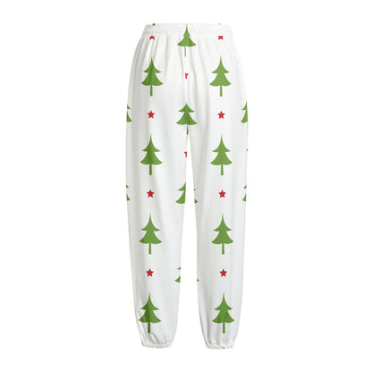 Christmas Tree And Star Pattern Print Fleece Lined Knit Pants