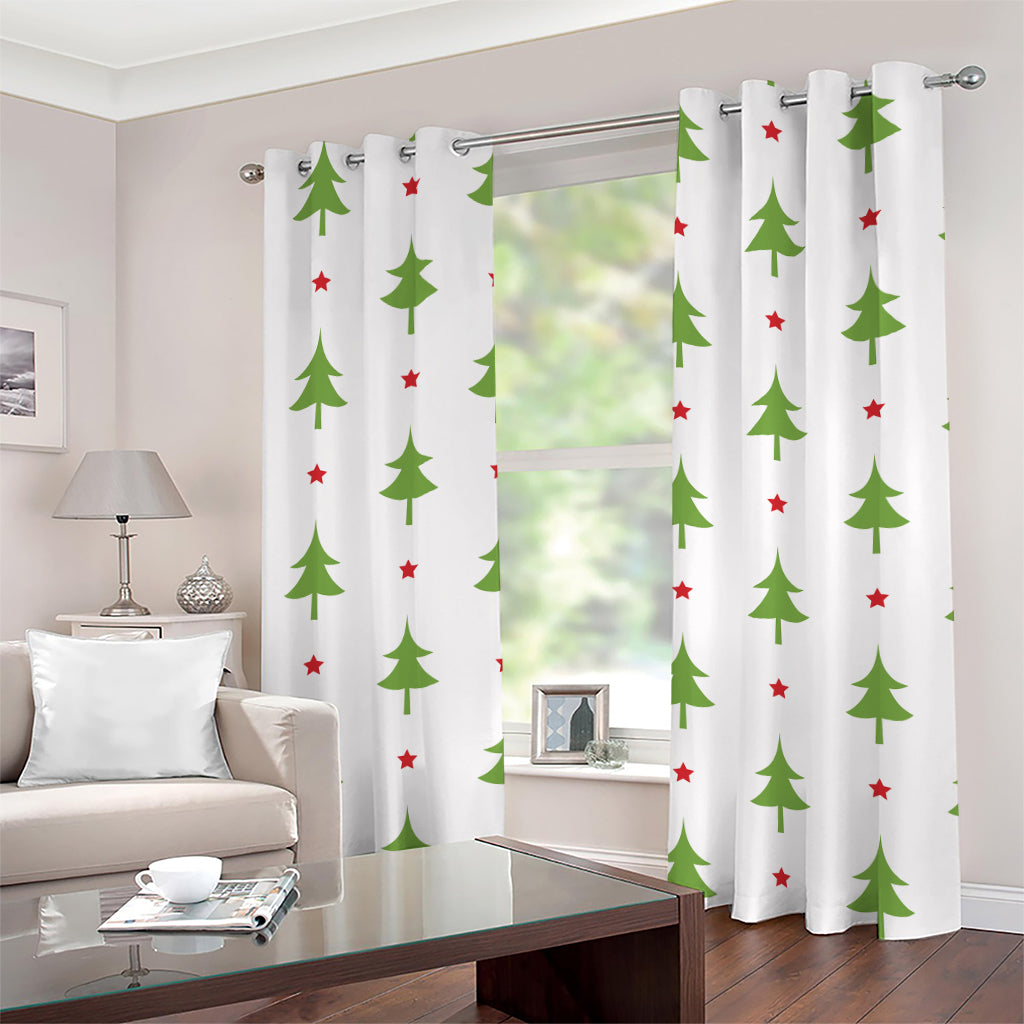 Christmas Tree And Star Pattern Print Grommet Curtains