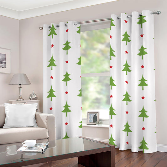 Christmas Tree And Star Pattern Print Grommet Curtains