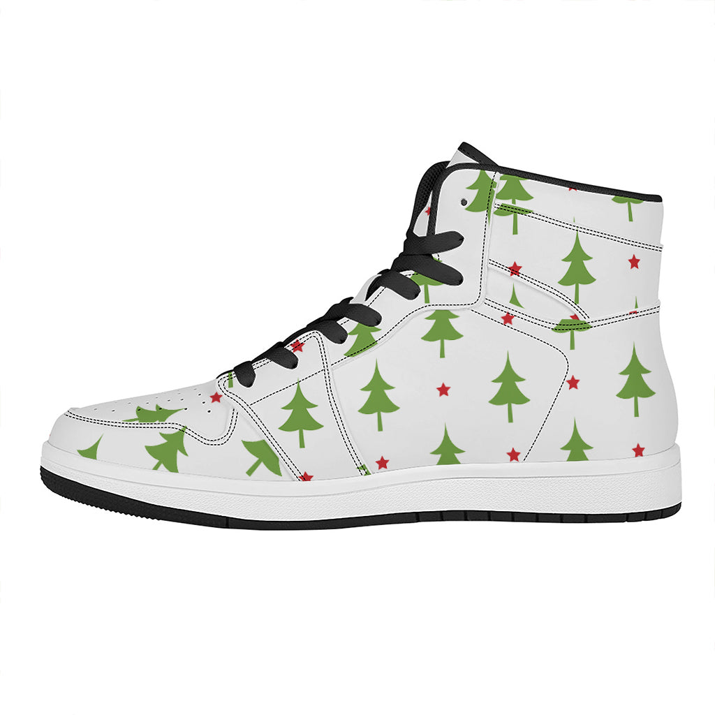 Christmas Tree And Star Pattern Print High Top Leather Sneakers