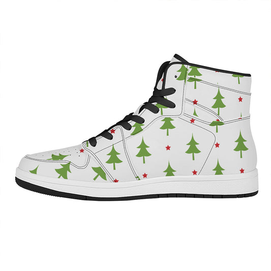 Christmas Tree And Star Pattern Print High Top Leather Sneakers