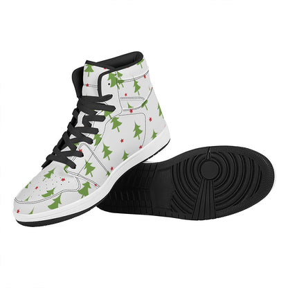 Christmas Tree And Star Pattern Print High Top Leather Sneakers