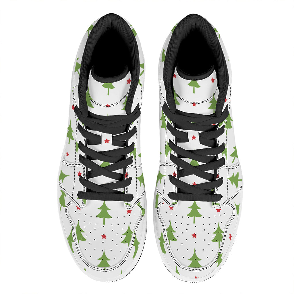 Christmas Tree And Star Pattern Print High Top Leather Sneakers