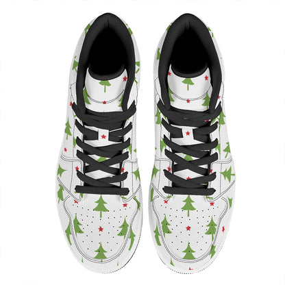 Christmas Tree And Star Pattern Print High Top Leather Sneakers