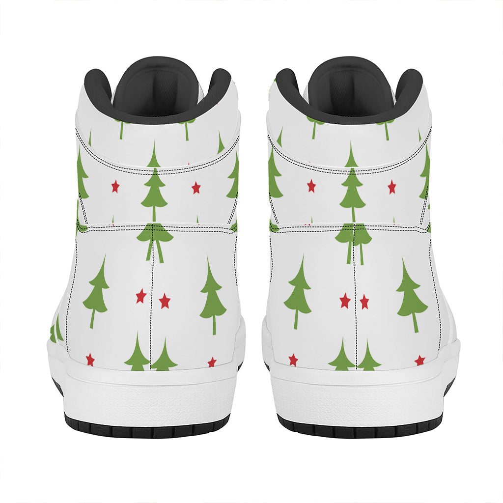 Christmas Tree And Star Pattern Print High Top Leather Sneakers