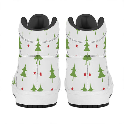 Christmas Tree And Star Pattern Print High Top Leather Sneakers