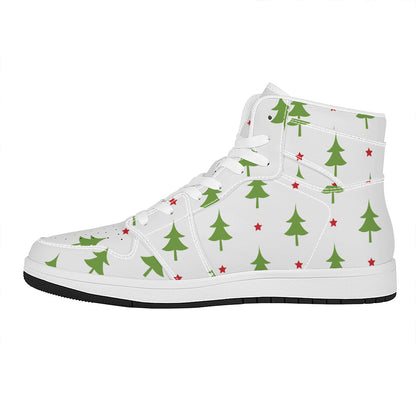Christmas Tree And Star Pattern Print High Top Leather Sneakers