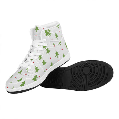 Christmas Tree And Star Pattern Print High Top Leather Sneakers