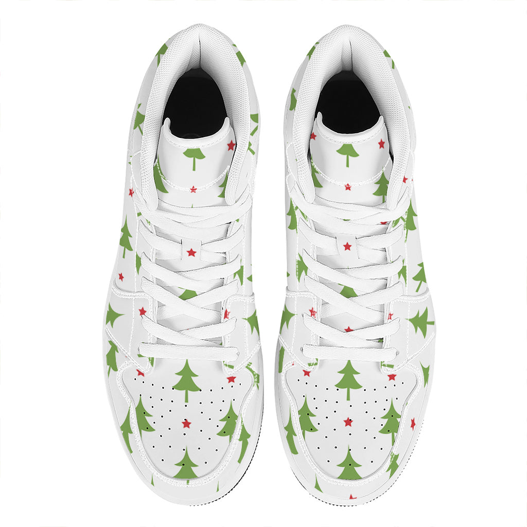 Christmas Tree And Star Pattern Print High Top Leather Sneakers