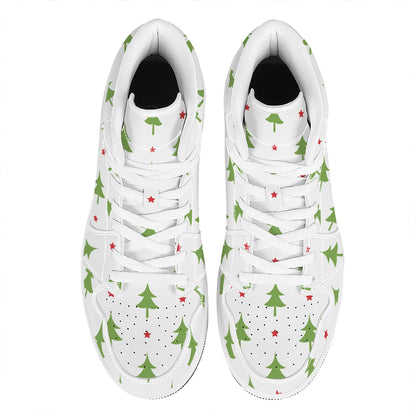 Christmas Tree And Star Pattern Print High Top Leather Sneakers