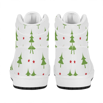 Christmas Tree And Star Pattern Print High Top Leather Sneakers
