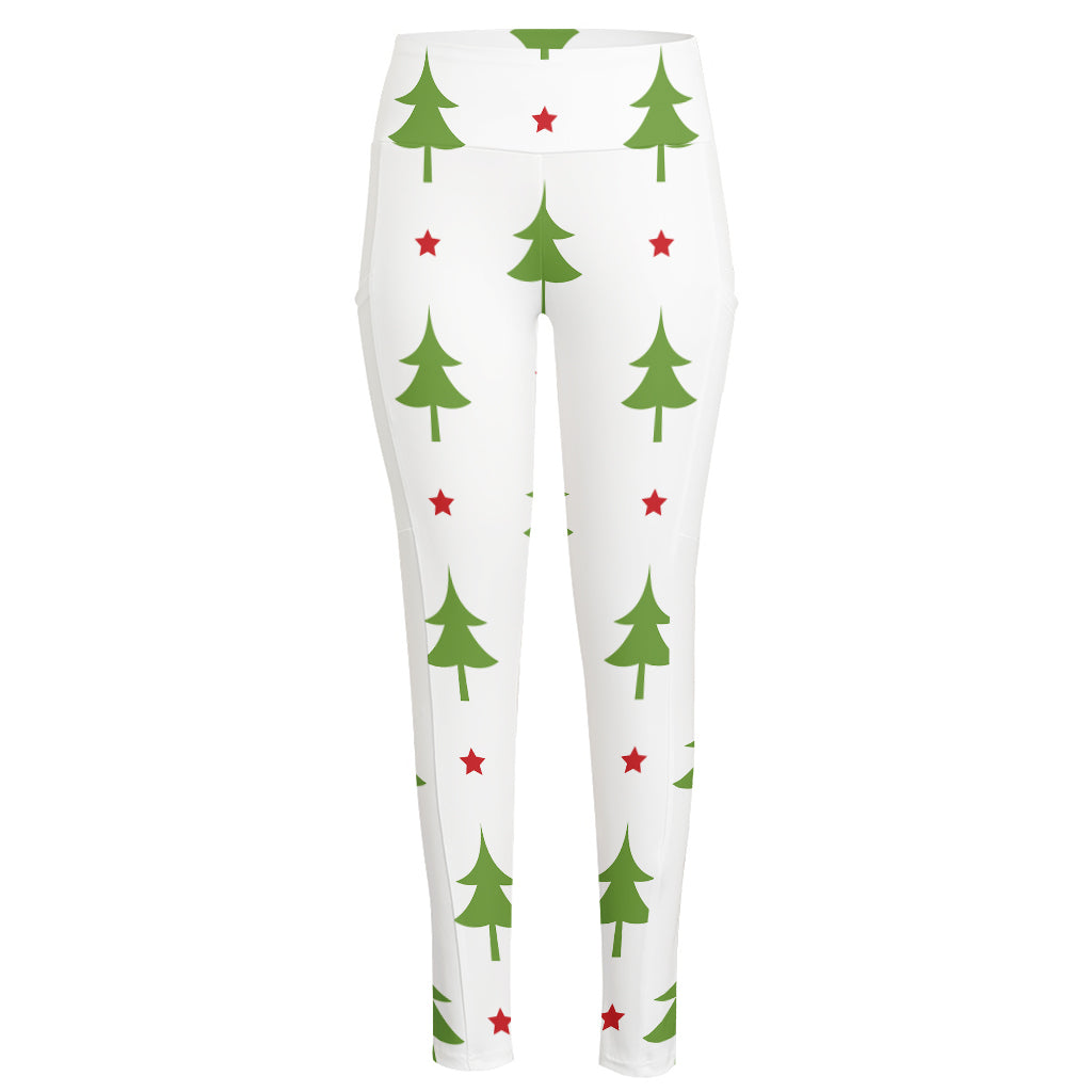 Christmas Tree And Star Pattern Print High-Waisted Pocket Leggings