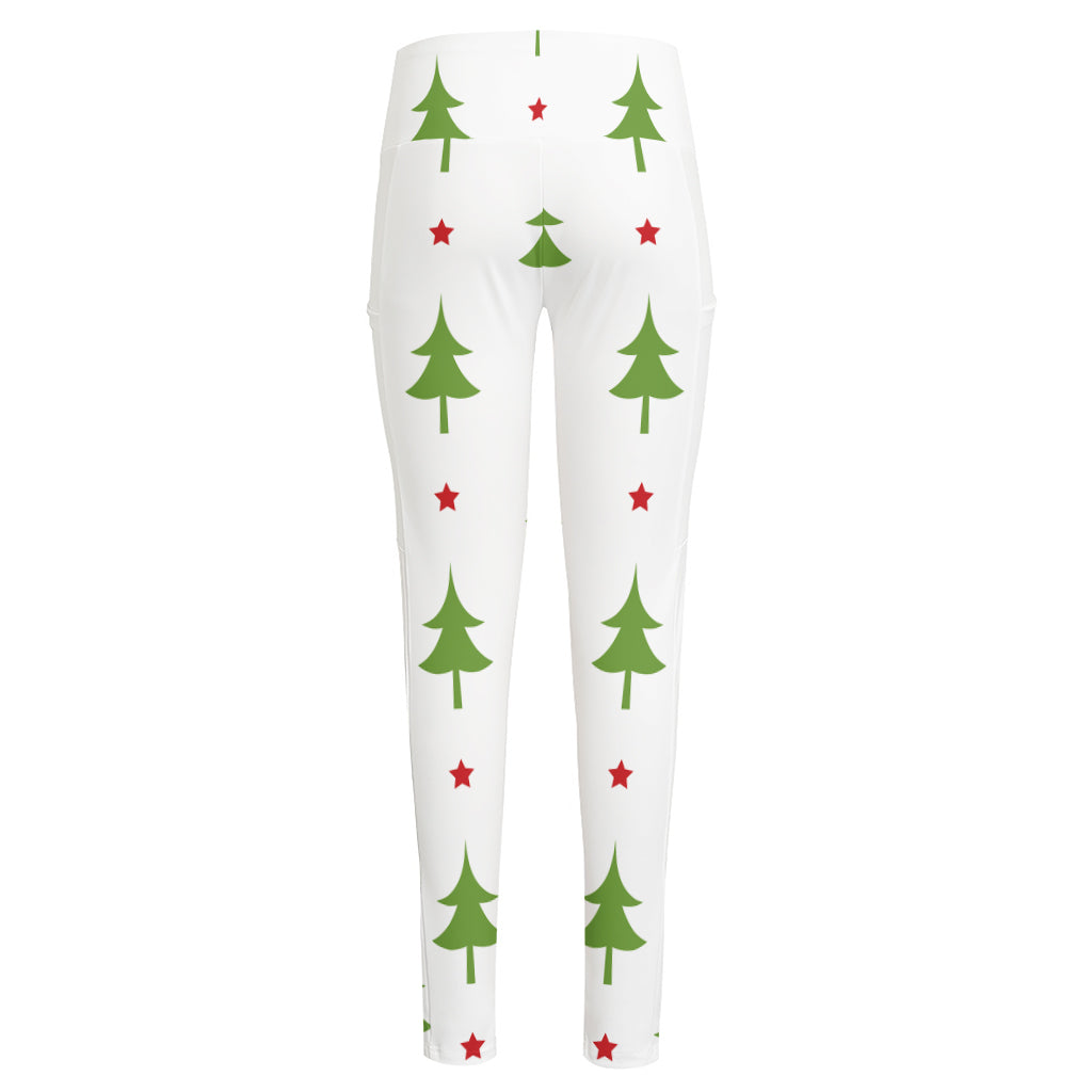 Christmas Tree And Star Pattern Print High-Waisted Pocket Leggings