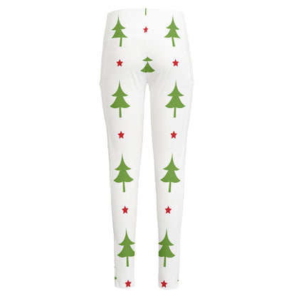 Christmas Tree And Star Pattern Print High-Waisted Pocket Leggings