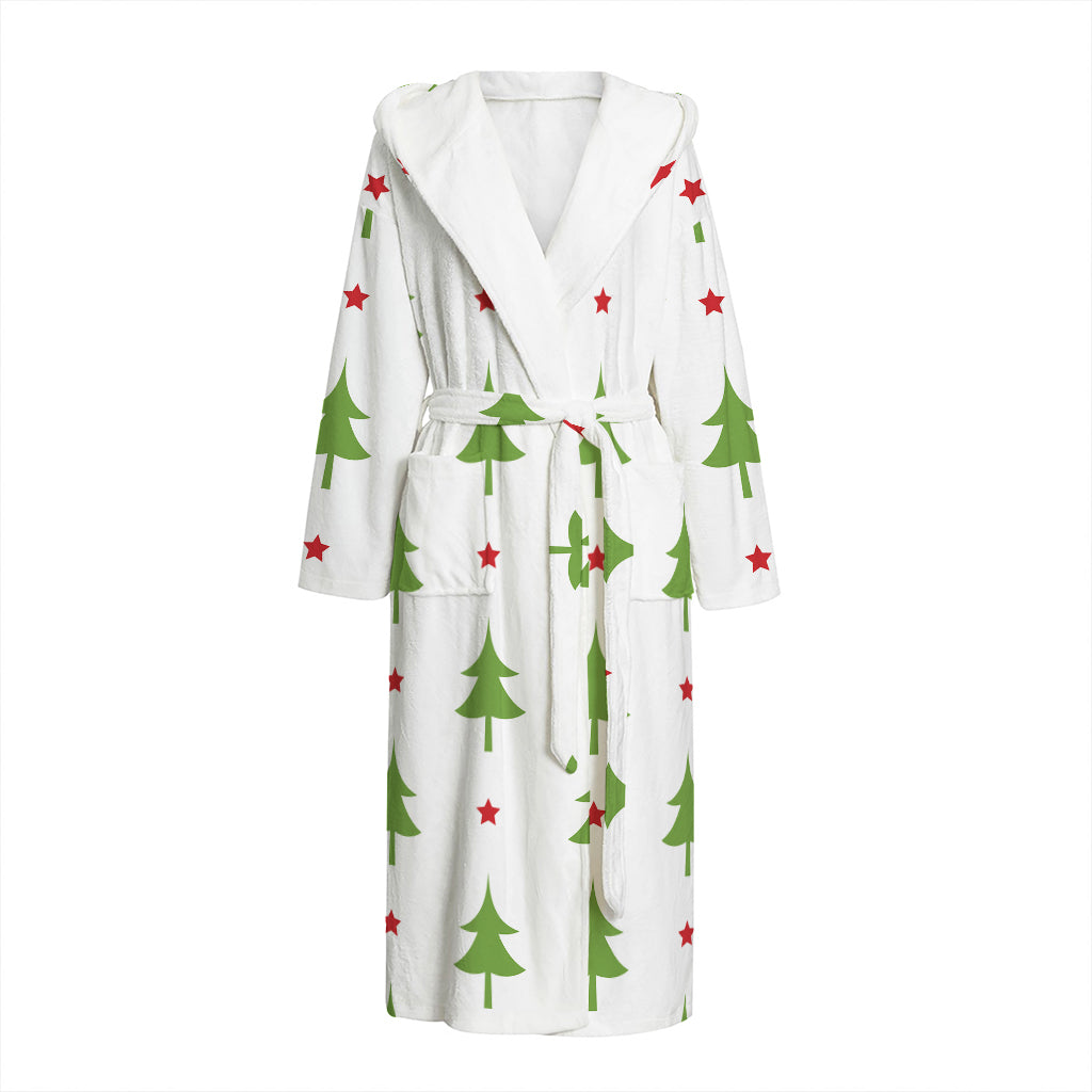 Christmas Tree And Star Pattern Print Hooded Bathrobe