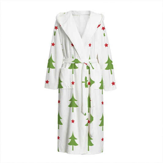 Christmas Tree And Star Pattern Print Hooded Bathrobe