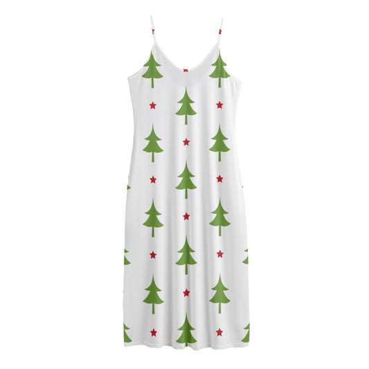 Christmas Tree And Star Pattern Print Jersey Midi Cami Dress