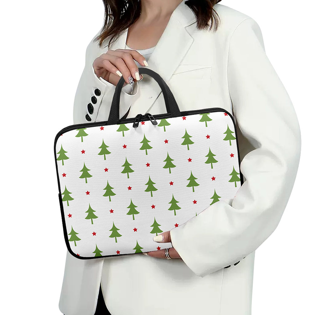 Christmas Tree And Star Pattern Print Laptop Sleeve With Handle