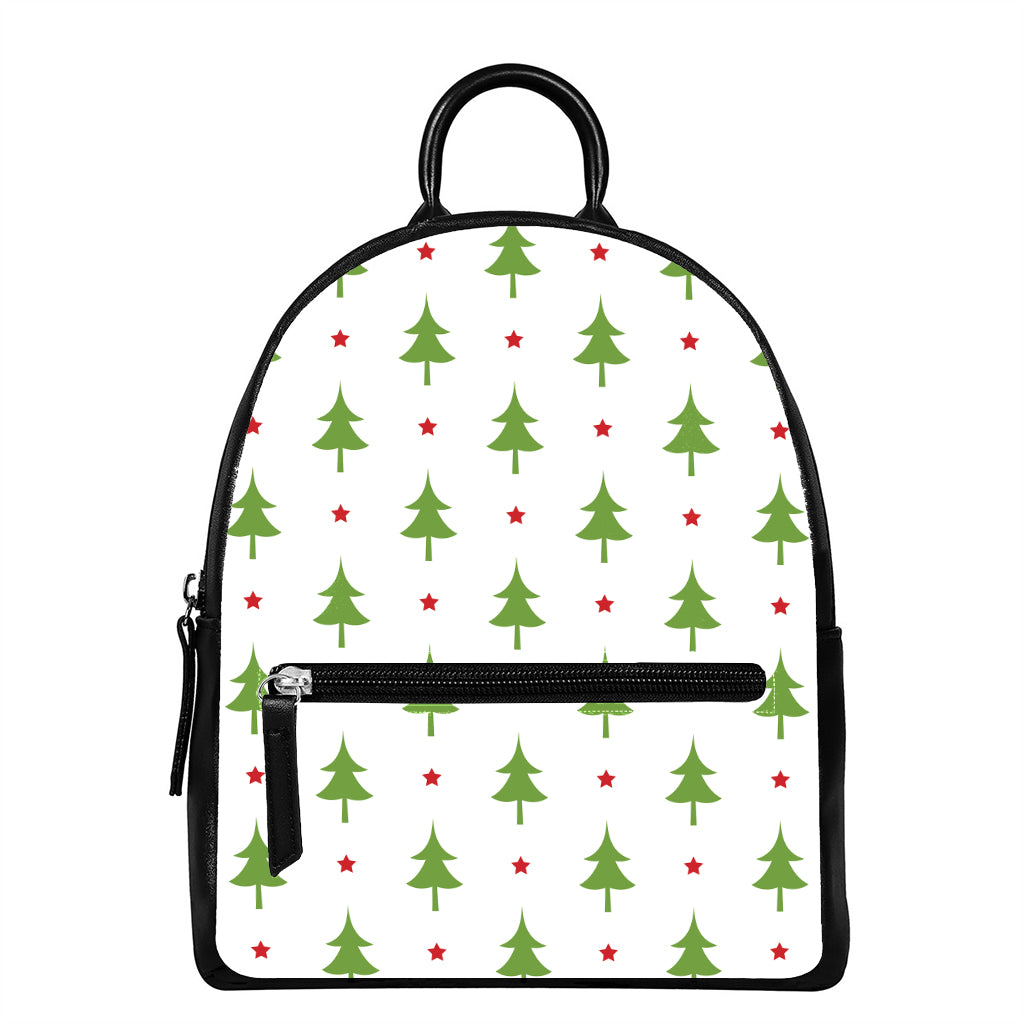 Christmas Tree And Star Pattern Print Leather Backpack