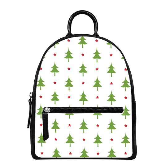 Christmas Tree And Star Pattern Print Leather Backpack