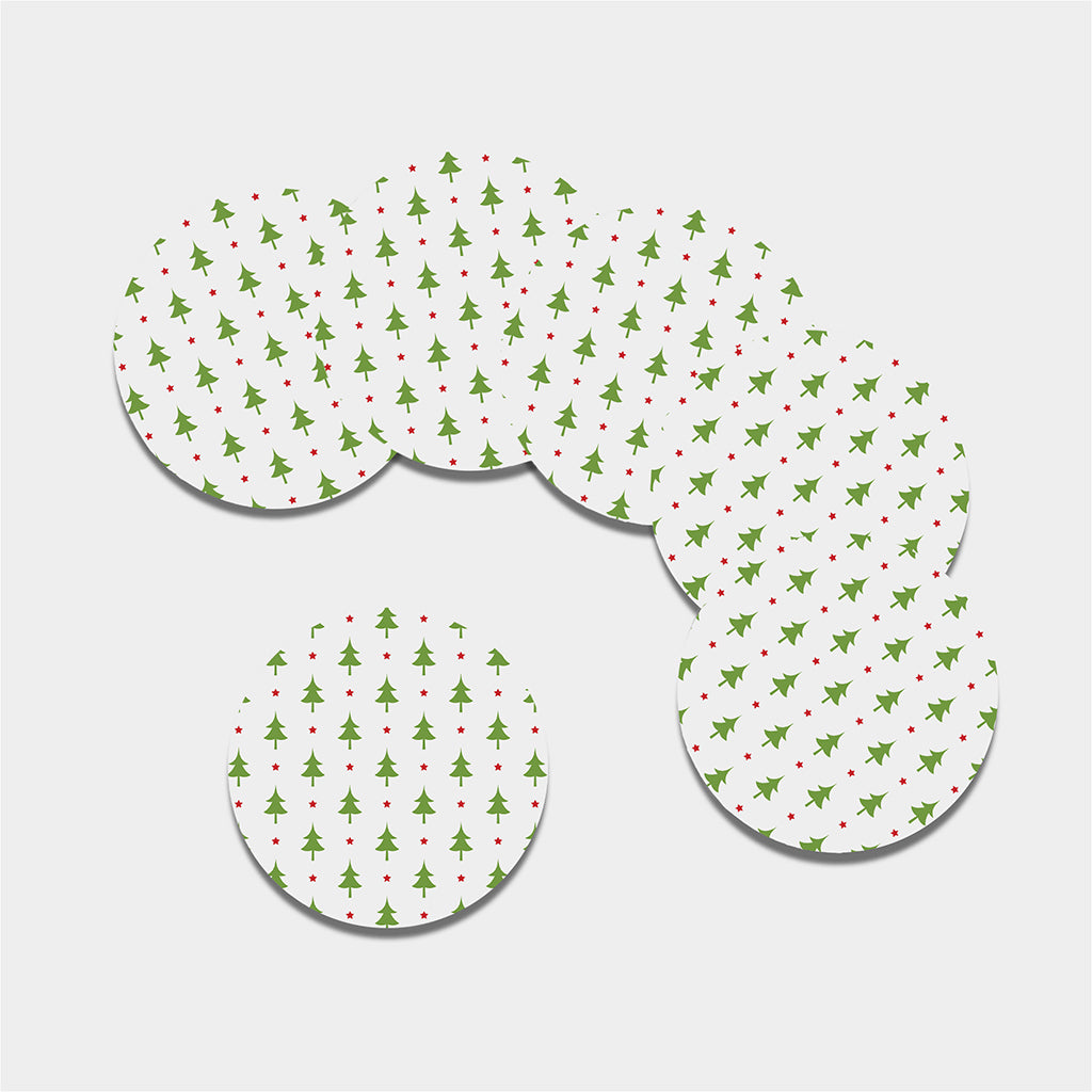 Christmas Tree And Star Pattern Print Leather Coaster Set