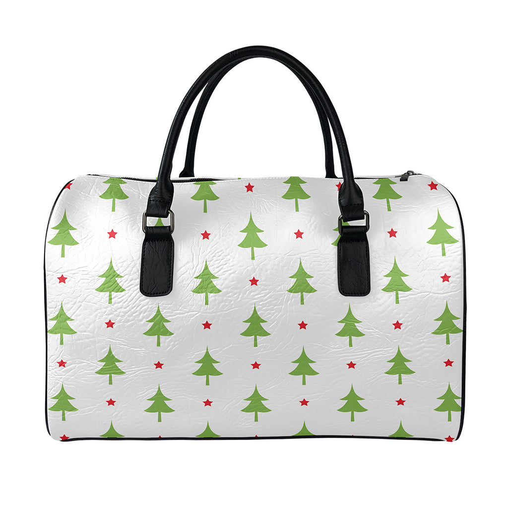 Christmas Tree And Star Pattern Print Leather Duffle Bag