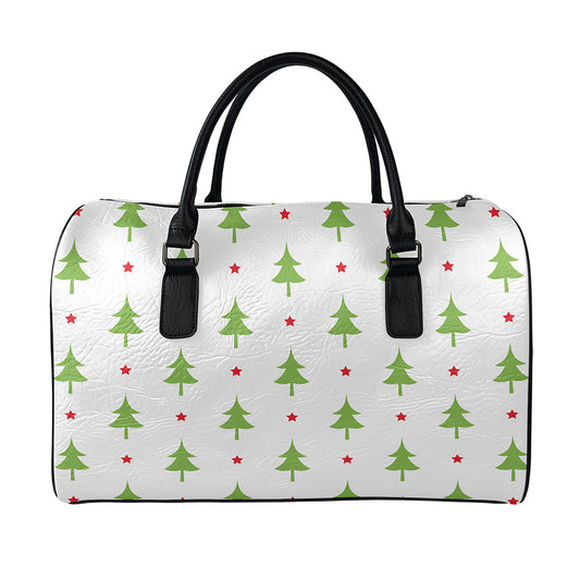 Christmas Tree And Star Pattern Print Leather Duffle Bag