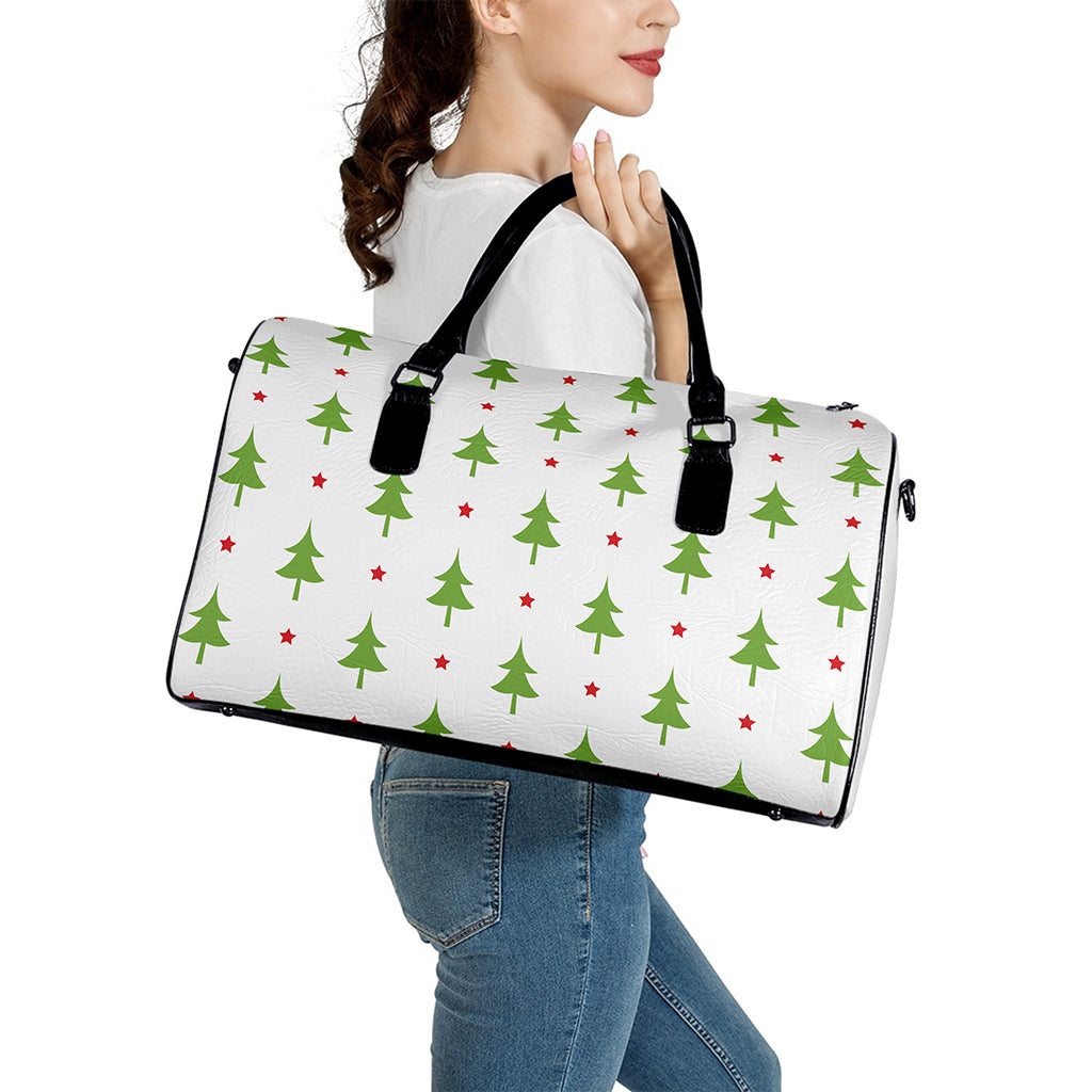 Christmas Tree And Star Pattern Print Leather Duffle Bag