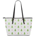 Christmas Tree And Star Pattern Print Leather Tote Bag With Zipper