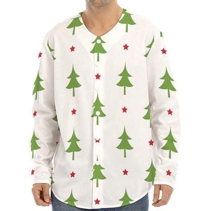 Christmas Tree And Star Pattern Print Long Sleeve Baseball Jersey