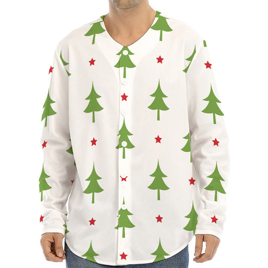 Christmas Tree And Star Pattern Print Long Sleeve Baseball Jersey