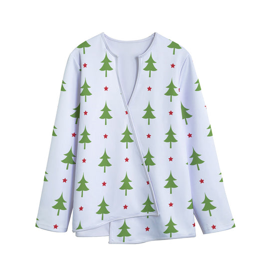 Christmas Tree And Star Pattern Print Long Sleeve Short Coat