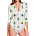 Christmas Tree And Star Pattern Print Long Sleeve Swimsuit