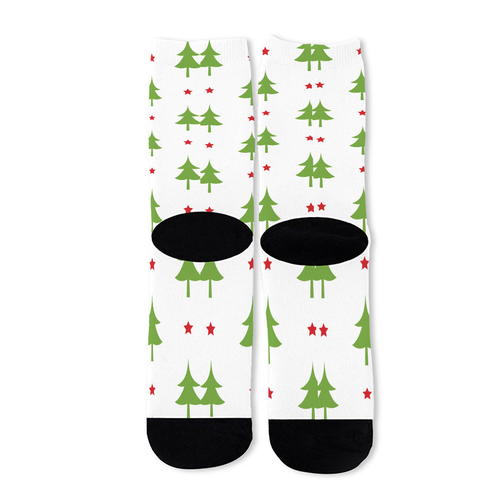 Christmas Tree And Star Pattern Print Long Socks