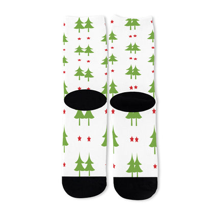 Christmas Tree And Star Pattern Print Long Socks
