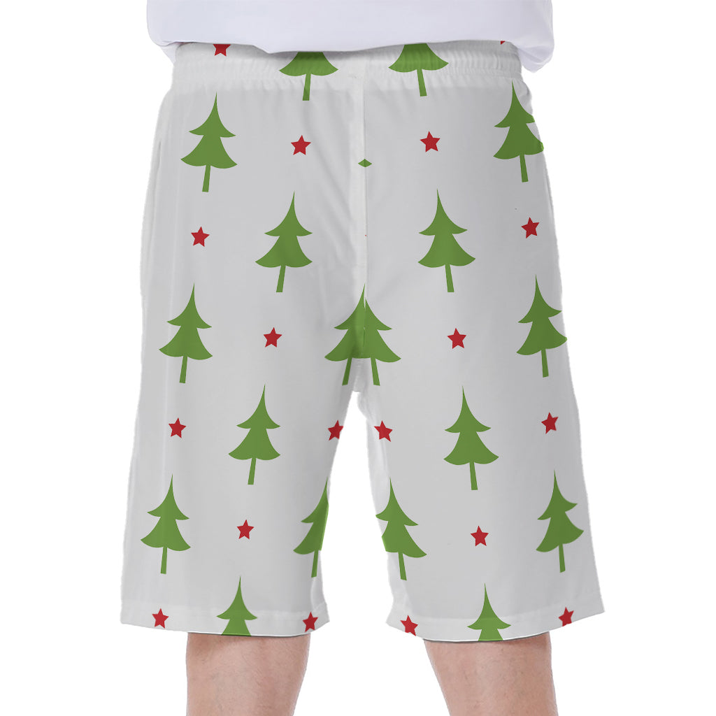 Christmas Tree And Star Pattern Print Men's Beach Shorts