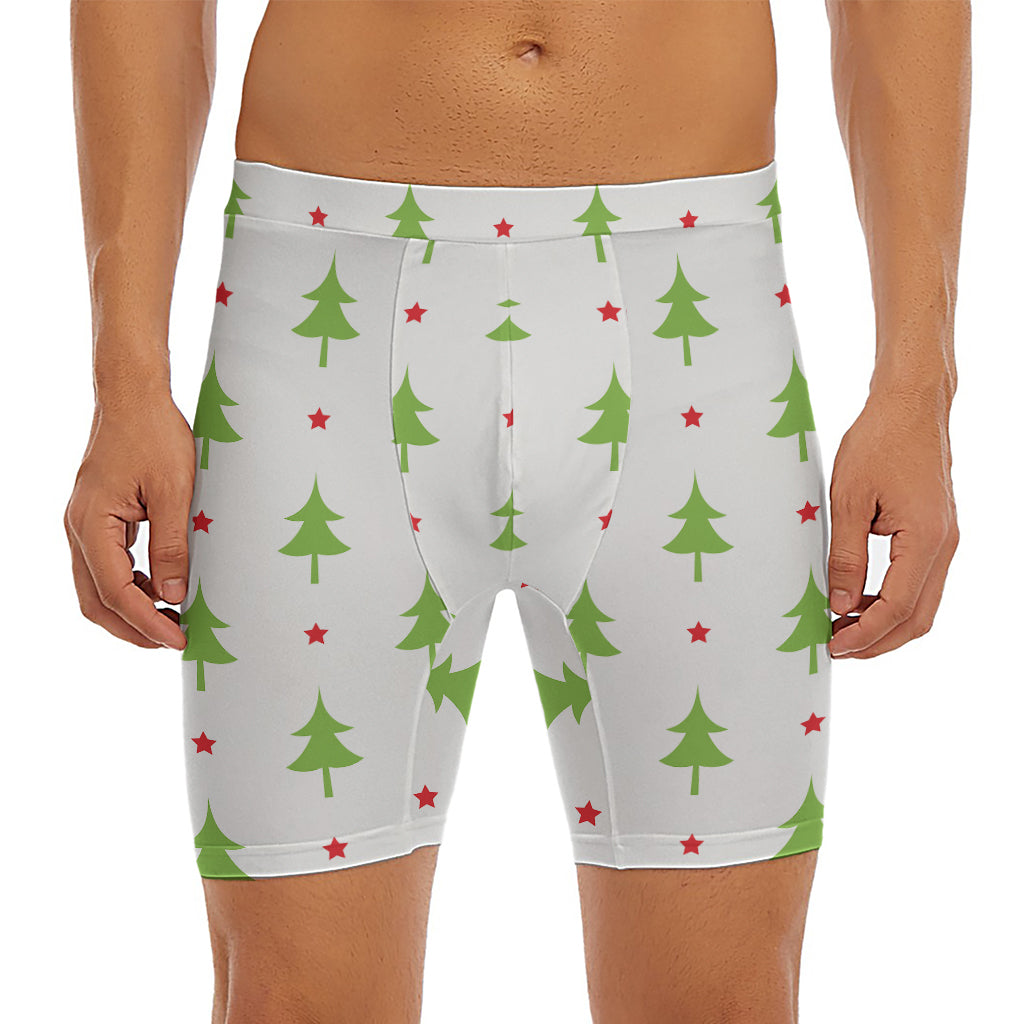 Christmas Tree And Star Pattern Print Men's Long Boxer Briefs