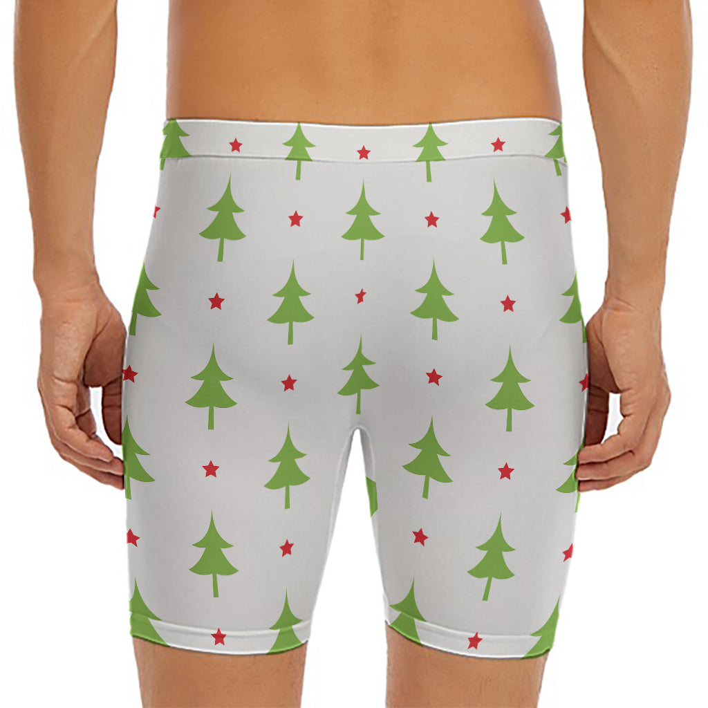 Christmas Tree And Star Pattern Print Men's Long Boxer Briefs