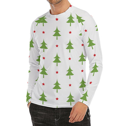 Christmas Tree And Star Pattern Print Men's Long Sleeve Rash Guard