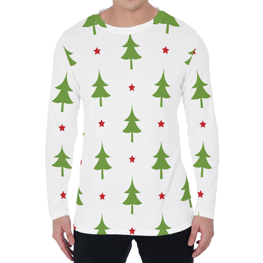 Christmas Tree And Star Pattern Print Men's Long Sleeve T-Shirt