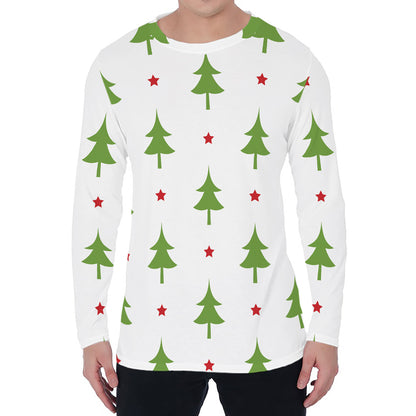 Christmas Tree And Star Pattern Print Men's Long Sleeve T-Shirt