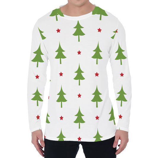 Christmas Tree And Star Pattern Print Men's Long Sleeve T-Shirt