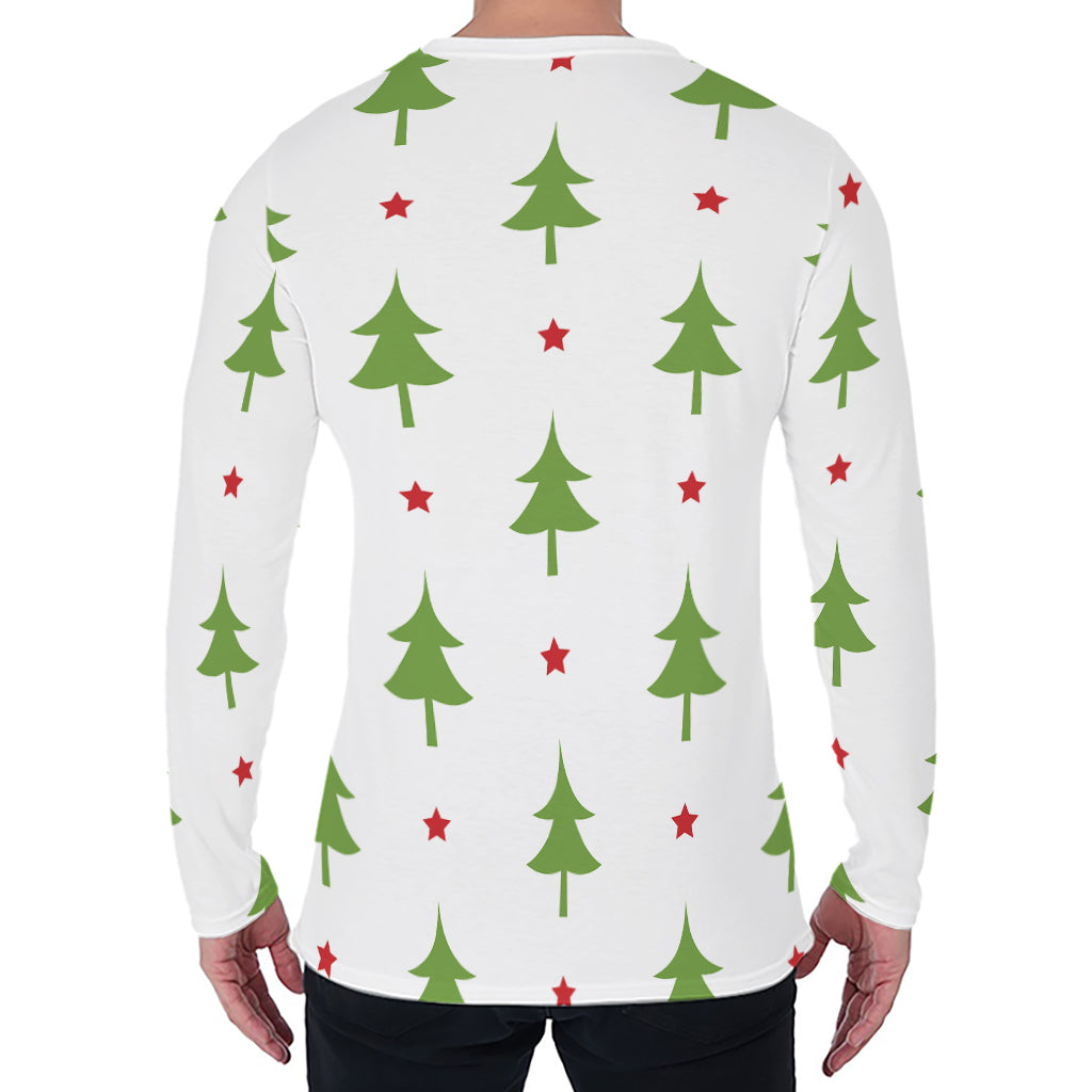 Christmas Tree And Star Pattern Print Men's Long Sleeve T-Shirt
