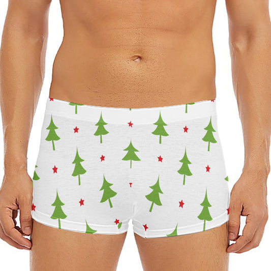 Christmas Tree And Star Pattern Print Men's Short Boxer Briefs