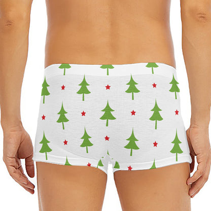 Christmas Tree And Star Pattern Print Men's Short Boxer Briefs