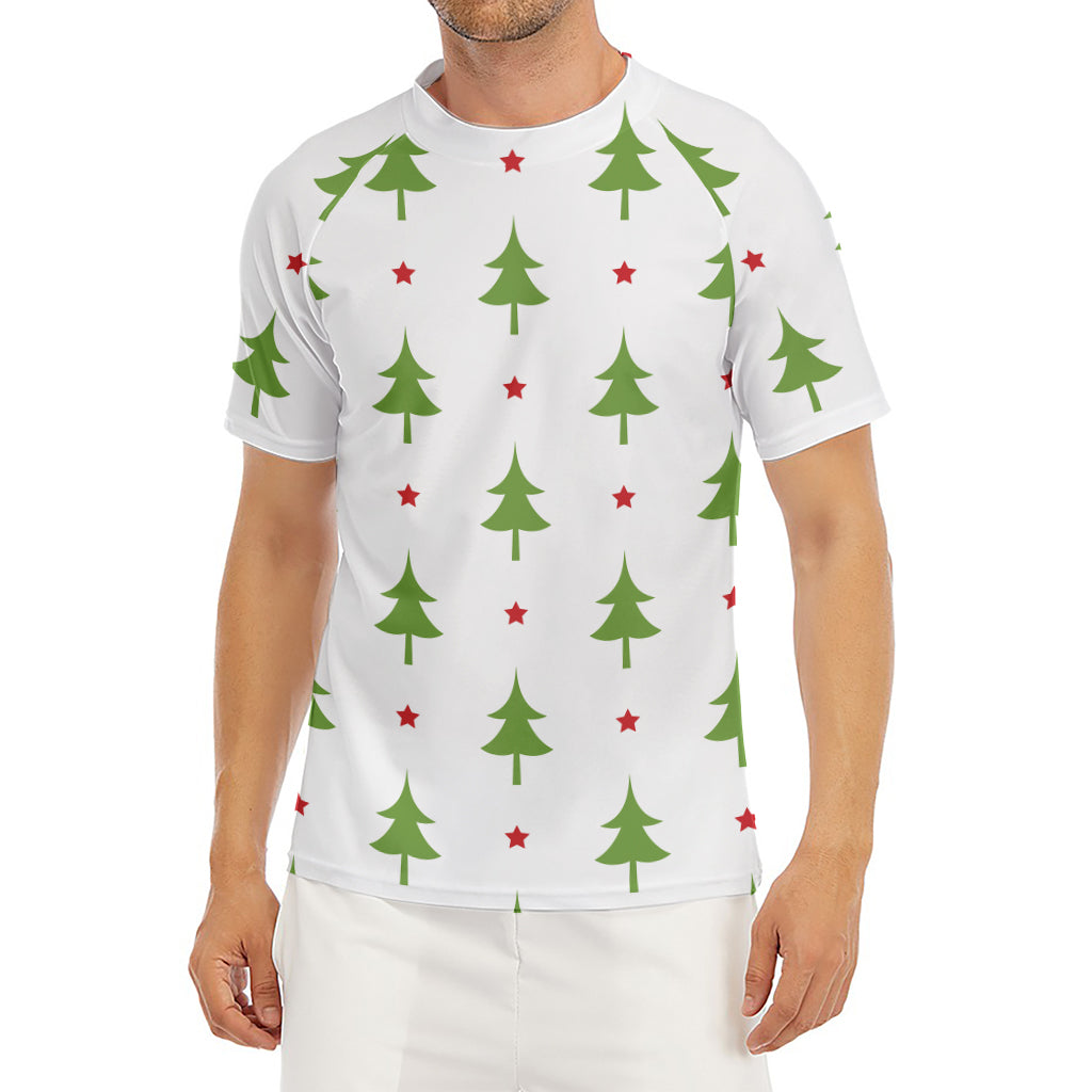 Christmas Tree And Star Pattern Print Men's Short Sleeve Rash Guard