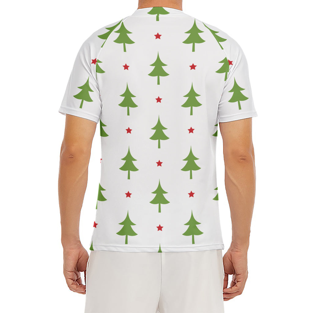 Christmas Tree And Star Pattern Print Men's Short Sleeve Rash Guard